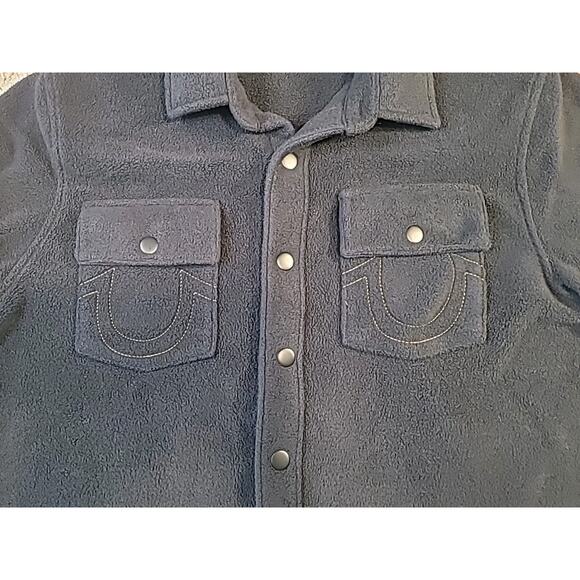 True Religion Lurex Black Polar Fleece Shacket Jacket for Men Size M - Picture 4 of 8